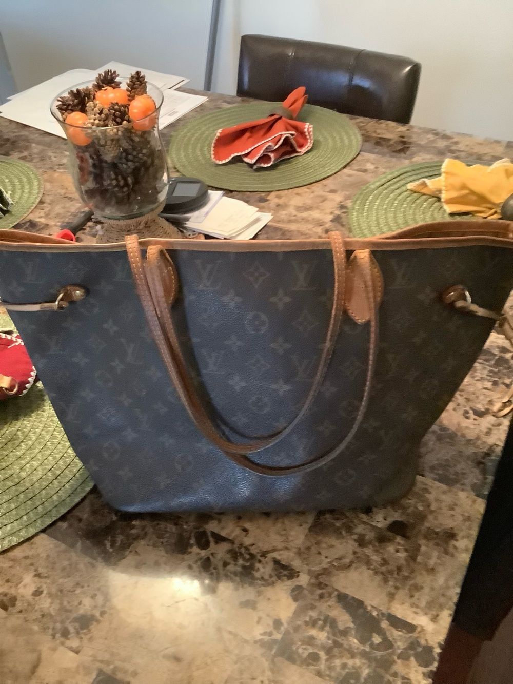 Louis Vuitton Monogram Canvas Tote in Brown with Tan Trim